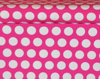 Cotton lycra hot pink and white dot jersey knit fabric by the yard