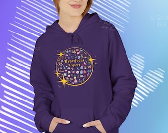 ADHD 'Hyperfocus Expert' Hoodie - Unisex Pullover Sweatshirt with Neurodiversity Inspired Starry Mini Icons