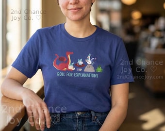 RPG Dice & Fantasy Creatures T-Shirt - 'Roll for Explanations'  Unisex Adult Shirt