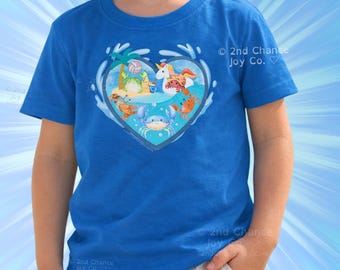 Crabby Hearts Kids T-Shirt: Ocean Crab & Unicorn Beach Party