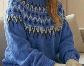 Suéter nórdico extragrande de punto bicolor, jersey de poliéster acogedor, prenda de punto informal para otoño e invierno.