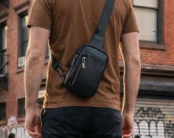 Męska skórzana torba na klatkę piersiową – minimalistyczna saszetka na telefon, mała, swobodna torba na ramię do codziennego użytku