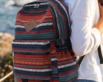 Plecak boho, pleciony plecak plemienny, estetyczny plecak podróżny, lekki plecak na co dzień, plecak w etniczny wzór dla kobiet