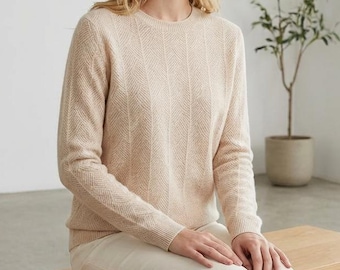 Suéter de manga larga de lana merino de punto fino de lujo