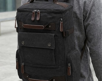 Mochila de lona vintage para viajes, mochila para portátil de gran capacidad, bolsa impermeable para senderismo al aire libre, mochila para el día a día en la escuela y el trabajo.