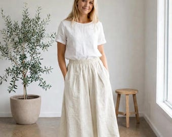 Spodnie lniane z elastycznym pasem i bawełną, luźne spodnie maxi do chodzenia po domu, szerokie spodnie w dużych rozmiarach, długie spodnie domowe na lato i wiosnę