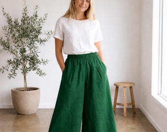 Spodnie lniane z elastycznym pasem i bawełną, luźne spodnie maxi do chodzenia po domu, szerokie spodnie w dużych rozmiarach, długie spodnie domowe na lato i wiosnę