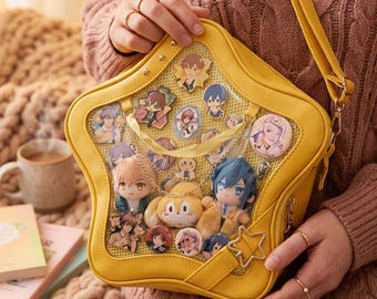 Mochila Star Ita de cuero sintético para exhibir pines, mochila de cosplay de anime, bolso con ventana transparente Kawaii, bolso Ita para pines, insignias, regalo para coleccionistas