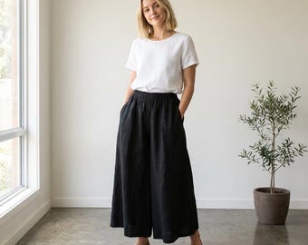 Spodnie lniane z elastycznym pasem i bawełną, luźne spodnie maxi do chodzenia po domu, szerokie spodnie w dużych rozmiarach, długie spodnie domowe na lato i wiosnę