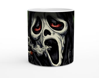 Heat Changing Ghost Mug - Funny Weed Smoking Ghost Ceramic Cup - Spooky Coffee Mug - Unique Gift for Stoner - Black Magic Heat Reveal Mug
