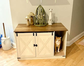 Hidden Litter Box Cabinet Furniture with Bell-Farmhouse Style