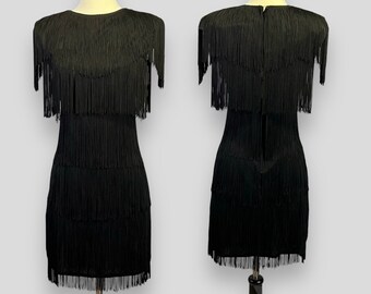 Vintage 80s does 20s Black Fringe Dress