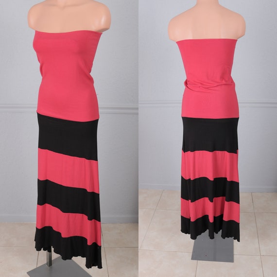 Vintage 80s 90s Stretchy Red and Black Striped St… - image 2