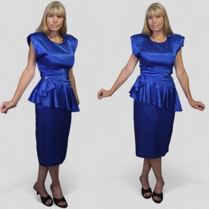 Bellissimo abito da cocktail vintage anni '80 con fiocco di strass blu