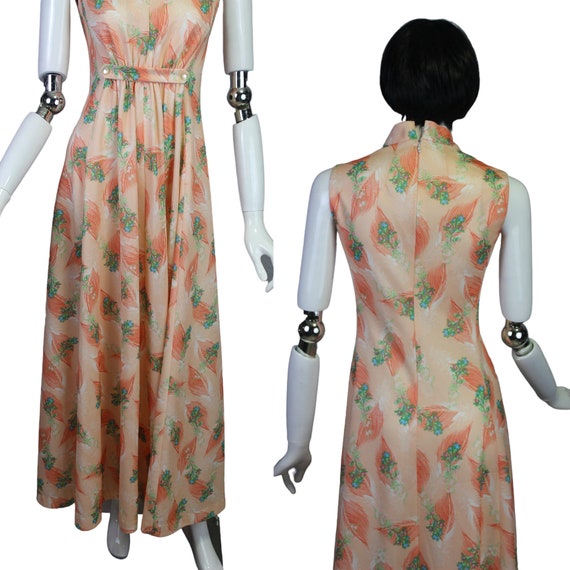 Vintage 70s Peachy Orange, Blue, Pink, and Green … - image 5