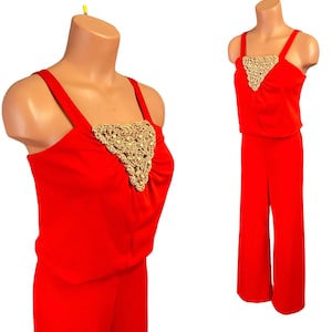 Super Cute Vintage 70s Sleeveless Tank Style Wide Leg Pants Jumpsuit