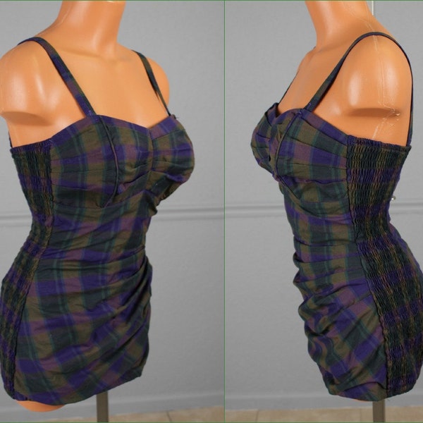Reserved 50s Purple Pinup Plaid Swimsuit Playsuit Romper S M