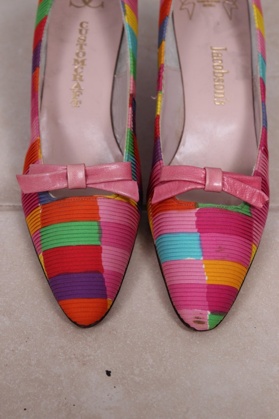 Vintage 60s Shoes, Colorblock, Kitten Heels, Pink… - image 4