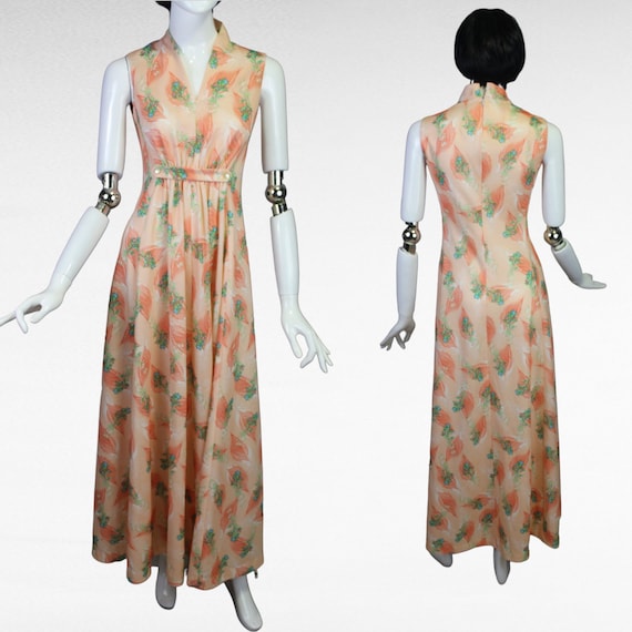 Vintage 70s Peachy Orange, Blue, Pink, and Green … - image 1