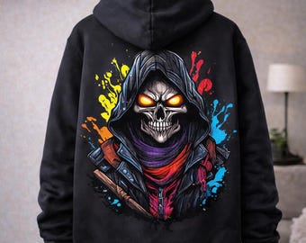 Sudadera con capucha y estampado de calavera: sudadera unisex de estilo urbano, sudadera con capucha de forro polar Gildan 18500, sudadera con capucha con estampado genial