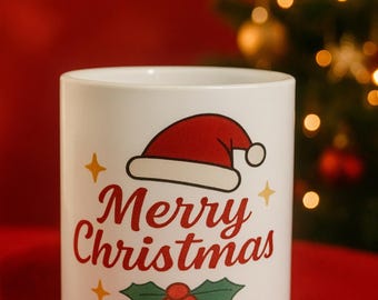 Taza de café navideña • Diseño navideño con gorro de Papá Noel, 325 ml