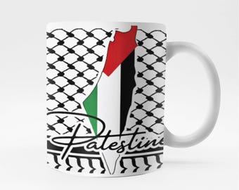 Taza con la bandera palestina, taza de café con diseño de keffiyeh, taza de cerámica con herencia palestina, regalo significativo