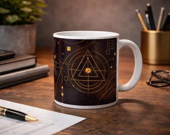 Taza geométrica negra y dorada – Taza de café abstracta moderna – Vajilla de cerámica minimalista