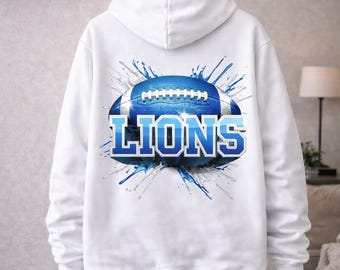 Sudadera con capucha de los Detroit Lions: sudadera blanca de forro polar Gildan 18500, con estampado de los Lions en la espalda, unisex.