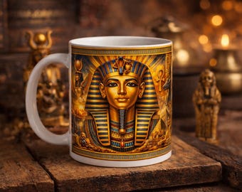 Taza del antiguo faraón egipcio: taza de café del rey Tutankamón, diseño de Anubis e Isis, taza de cerámica de arte egipcio de 325 ml, regalo histórico