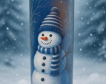 Vaso navideño con muñeco de nieve - Taza térmica azul invernal
