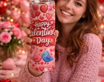 Vaso delgado de 20 oz para San Valentín: taza de acero inoxidable con el amor, el regalo perfecto para San Valentín.