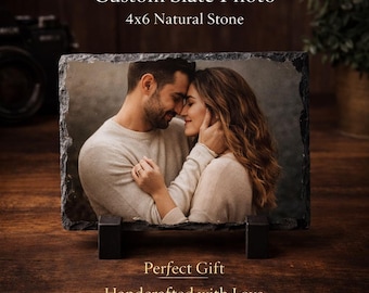Placa de pizarra con foto personalizada: recuerdo familiar de piedra personalizado (4x6)