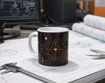 Taza de café con diseño de geometría sagrada – Golden Alchemy Design, regalo para ingenieros