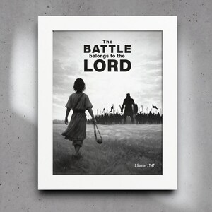 額入りポスター - ダビデとゴリアテの聖句 | サムエル記上 17:47 信仰の壁掛けアート