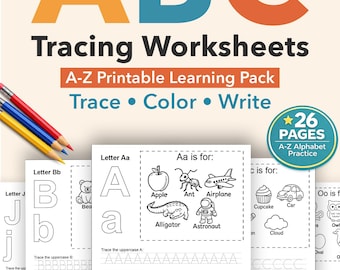 ABC Tracing Worksheets A–Z • Alphabet Handwriting Practice • Kids Color-In Printable Pack