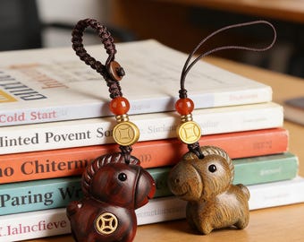 Hand-Carved Sandalwood Horse Keychain,  Year of the Horse Bag Pendant, Zen Wood Carving