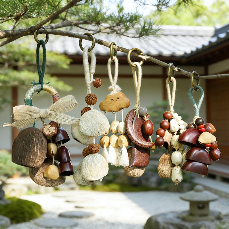 Handmade Natural Seed Pod & Nut Shell Wind Chime, Healing Sound Shaker Bell, Boho Ethnic image 1