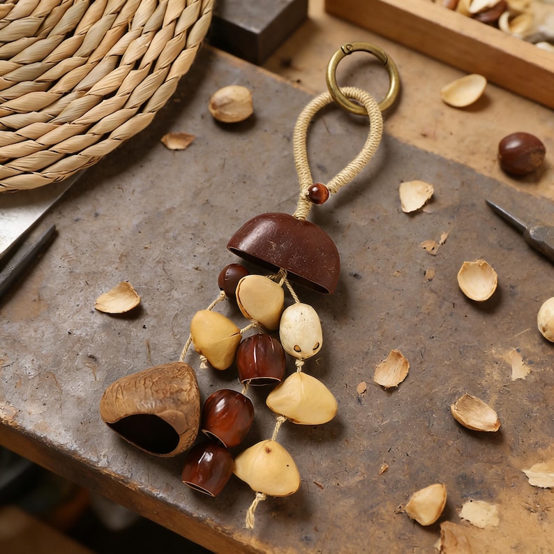 Handmade Natural Seed Pod & Nut Shell Wind Chime, Healing Sound Shaker Bell, Boho Ethnic 9-Summer Wind