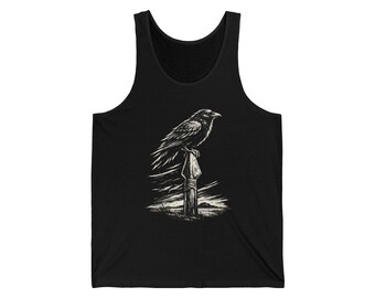 Koszulka bez rękawów Raven on Spear | Ilustracja gotyckiej wrony, Dark Nature
