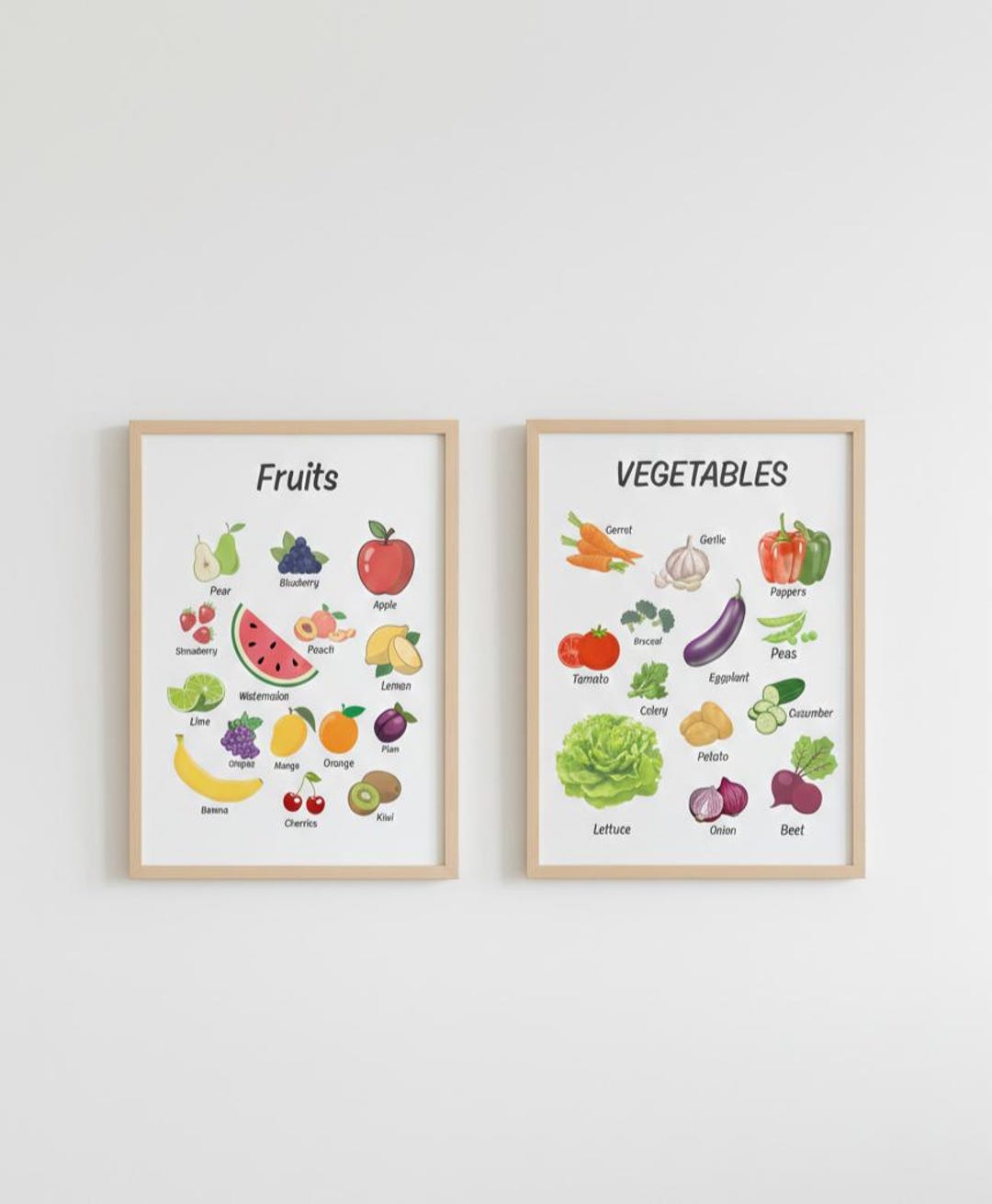 Educational Wall Art for Kids – Fruits & Vegetables Learning Posters ...