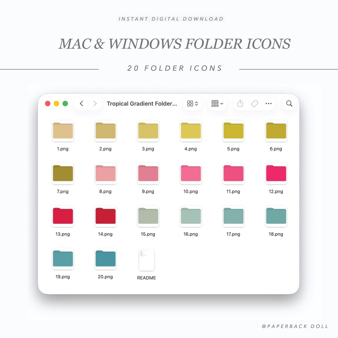 20 Folder Desktop Icons, Mac and Windows | Tropical Gradient Folder ...