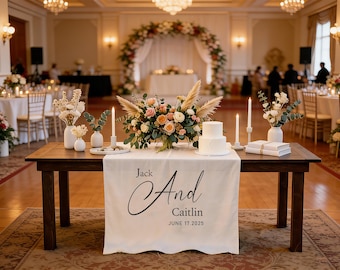 Personalized Surname Logo Wedding Tablecloth, Customized Name Wedding Banner Reception Gift, Couple Holiday Anniversary Date Tablecloth Gift