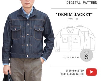 TYPE 2 Denim jacket vintage PDF Pattern Digital Download Size S