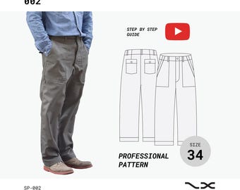 Men’s Military Fatigue Pants Sewing Pattern PDF Digital Download Size 34