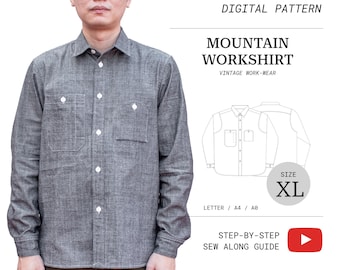 Mountain Work shirt DIY Sewing Pattern Vintage Classic Workwear PDF Digital Download Size X-LARGE
