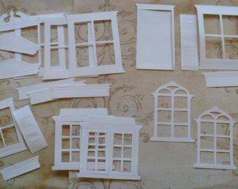 White Cardstock Die Cuts Assortment Set of Window Die Cuts Frame Flower Boxes Shutter pieces