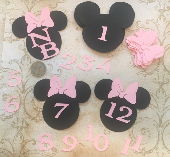 Small Black Heads Pink Bows Minnie Mouse Decorations Die Cuts Etsy