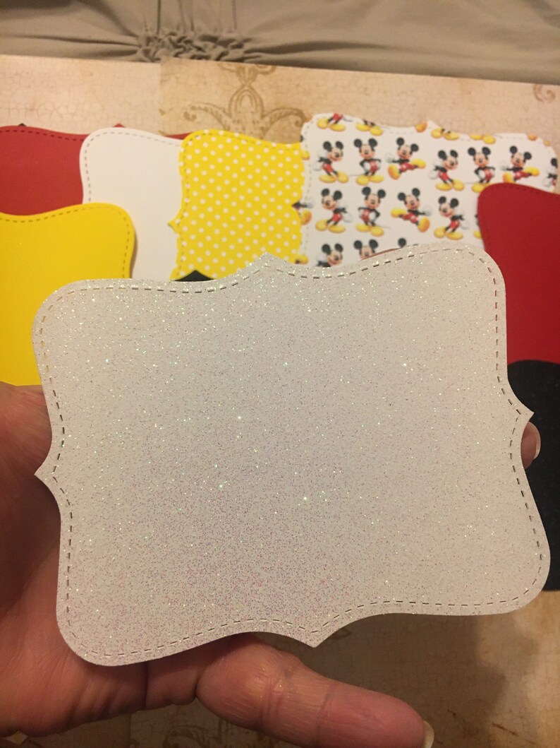 Asst Cardstock Red Yellow Black White Mickey Print Colors Premade set Top Note Die Cut Diy Label Card Shapes from Stampin Up Die