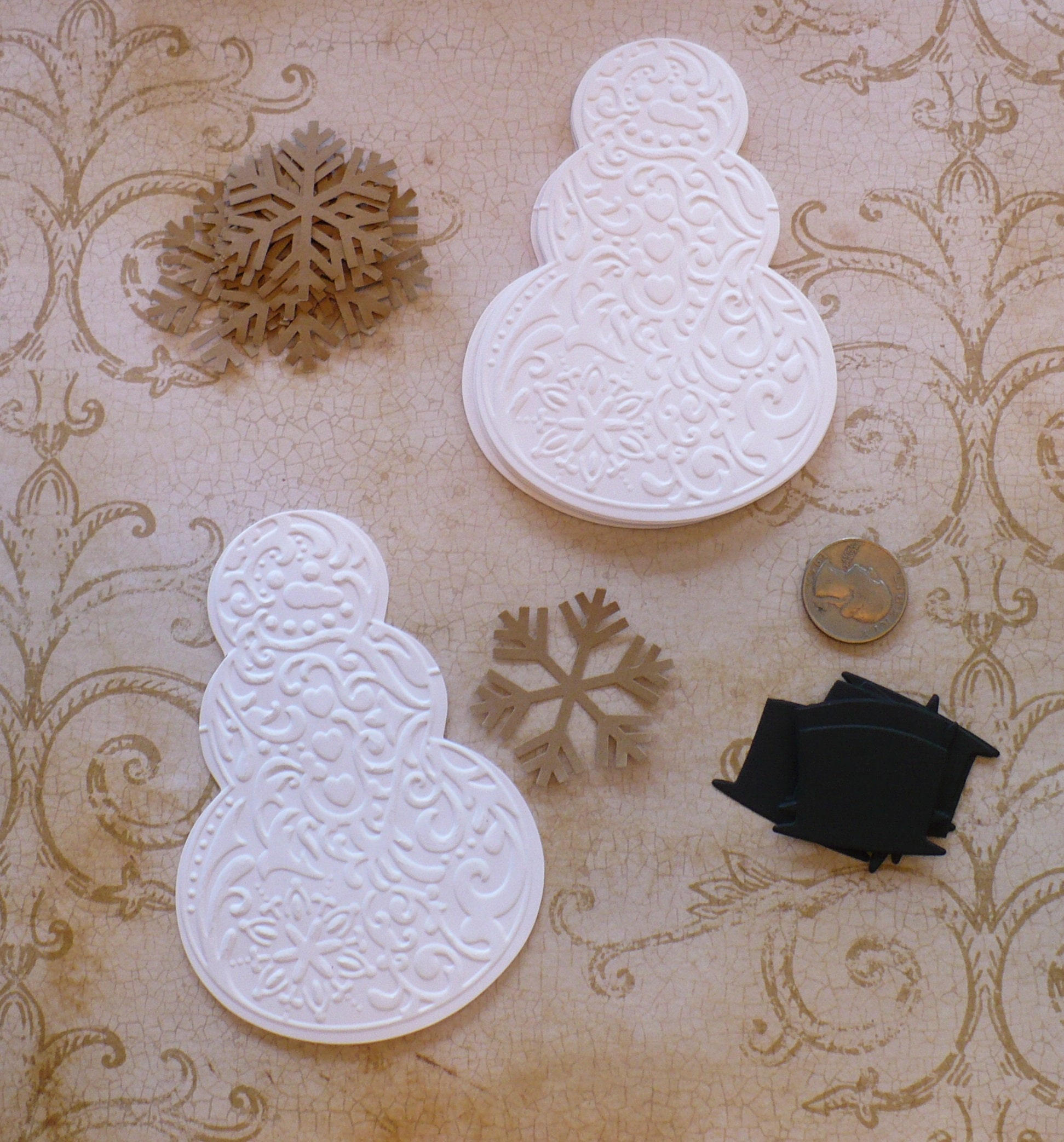 Embossed Snow Man Snowman Shapes  Die Cuts made from White Cardstock DiY you embellish for cards Christmas Winter kids crafts