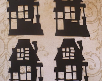 Black Rickety Haunted House Halloween Die cuts for crafts Scrapbooking card making from cardstock black party Decor